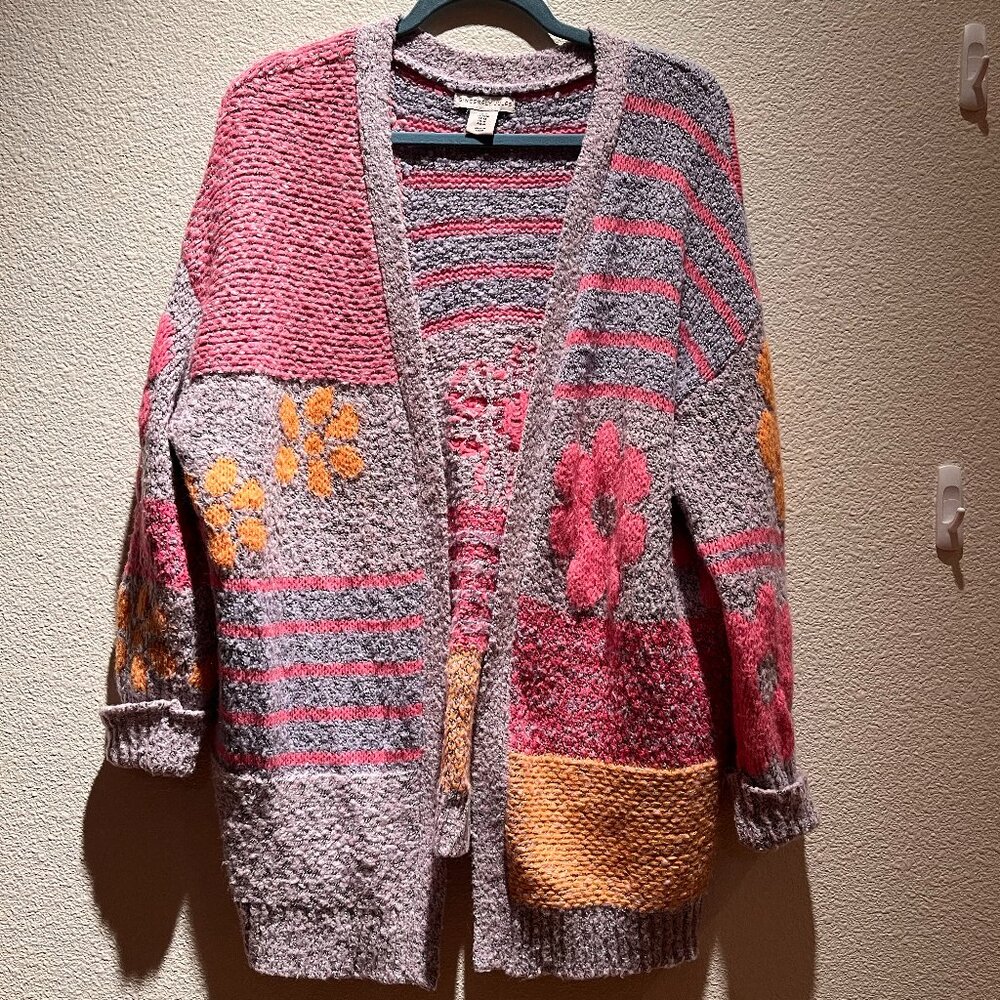Sincerely Jules Womens Open Front Cardigan Pink Orange & Purple